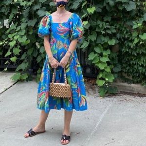Worn once - FARM Rio Blue Banana MIDI Dress